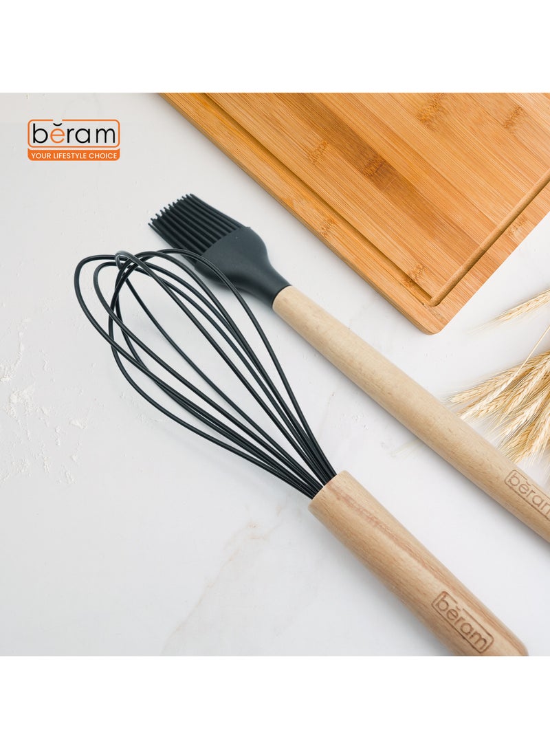 Beram 11Pcs Silicone Cooking Utensil Set with Wooden Handles Heat Resistant BPA Free Non-Stick Kitchen Tools for Cooking Baking Mixing Stirring Serving Frying Grilling – Black (11Pcs Set) - Image 4