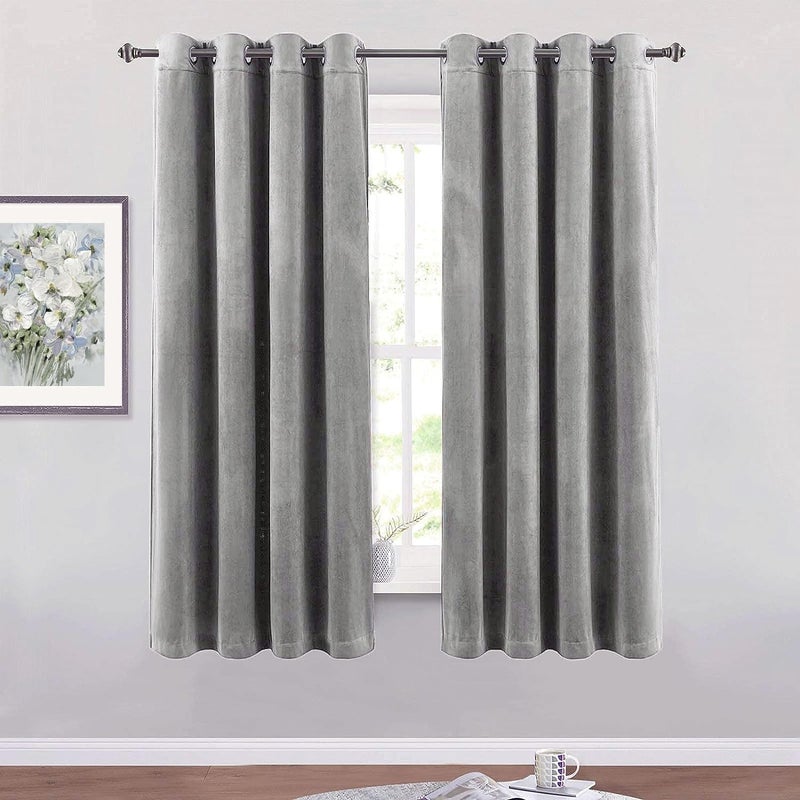 SMILETIME Grey 63 in Long Velvet Curtains with Grommet  Thermal Insulated Super Soft Privacy Noise Reducing Light Blocking Velvet Curtains for Living Room  2 Panels  Each 52 x 63 inches Long - Image 1