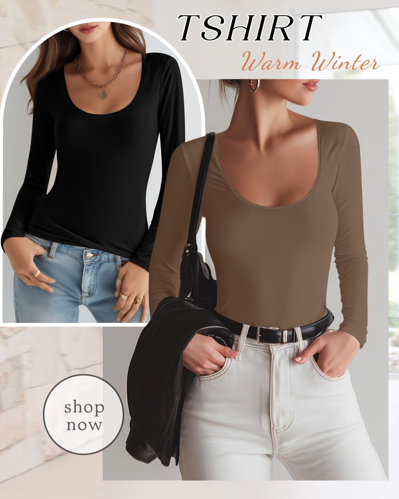 Riyiper 3 Pack Women's Scoop Neck Tops Long Sleeve Slim Fitted Shirts Casual Basic Tunic Fall Trendy Y2k Tight Tees(Khaki, White, Black,Small) - Image 4