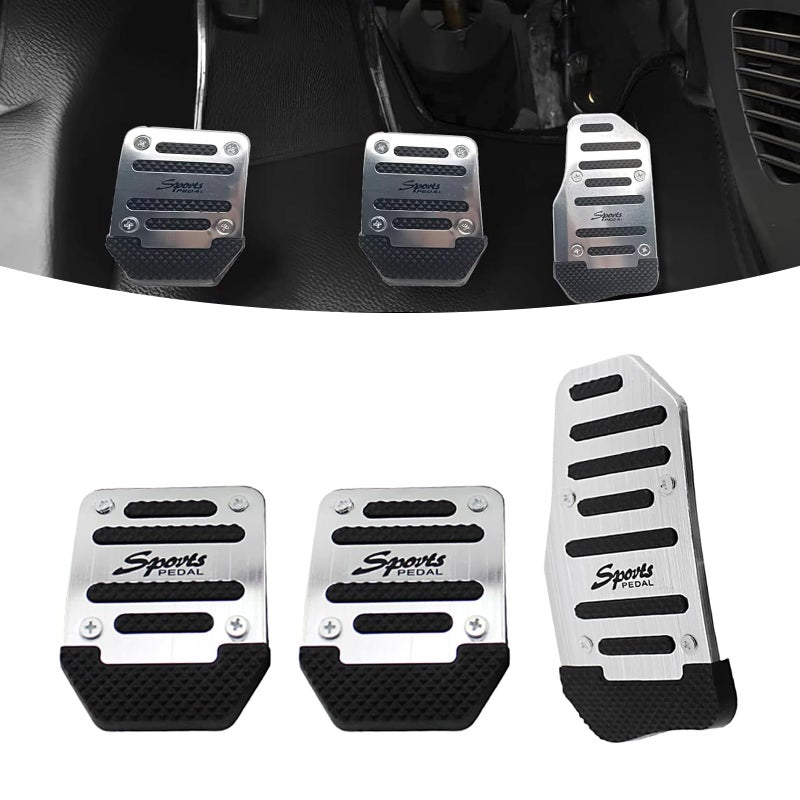 Hugwits 3 PCS Car NonSlip Pedal Pads Manual Transmission Aluminum Car Brake Pad Cover Antirubbing Gas Fuel Petrol Clutch Foot Pedals Universal for Most Cars Trucks SUVs Silver - Image 3