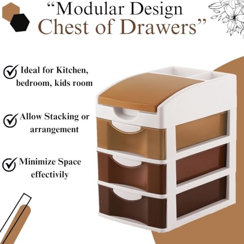 Nabhya Small Size Desktop Cosmetic & Make-up Organizers Drawer MulitPurpose Drawer Rack Organizers (Brown, 3 Layer) - Image 5
