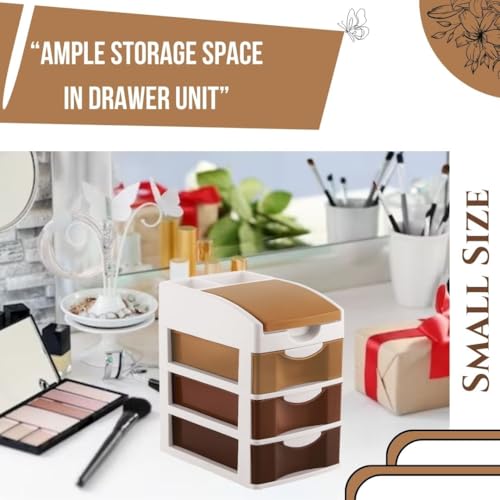 Nabhya Small Size Desktop Cosmetic & Make-up Organizers Drawer MulitPurpose Drawer Rack Organizers (Brown, 3 Layer) - Image 4