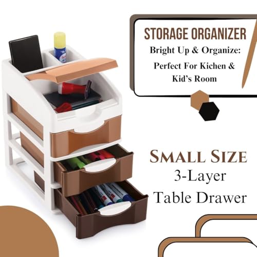 Nabhya Small Size Desktop Cosmetic & Make-up Organizers Drawer MulitPurpose Drawer Rack Organizers (Brown, 3 Layer) - Image 3