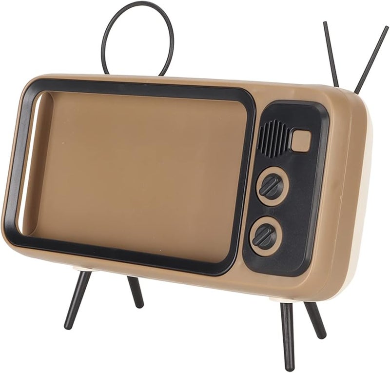 Retro TV Style Phone Stand Desktop Holder Coffee Color Mobile Art Ornament - Image 1