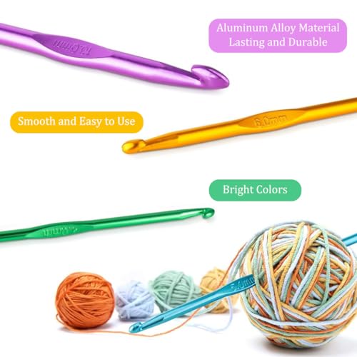 HASTHIP® 37PCS Crochet Hooks Set, Ergonomic Handle Crochet with Stitch Markers and Large-Eye Blunt Needles, Multicolor Aluminum Crochet Hooks Knitting Needles for Arthritic Hands - Image 5