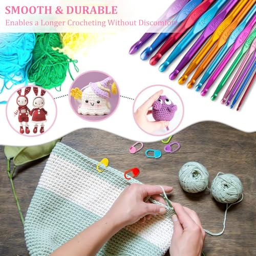 HASTHIP® 37PCS Crochet Hooks Set, Ergonomic Handle Crochet with Stitch Markers and Large-Eye Blunt Needles, Multicolor Aluminum Crochet Hooks Knitting Needles for Arthritic Hands - Image 3