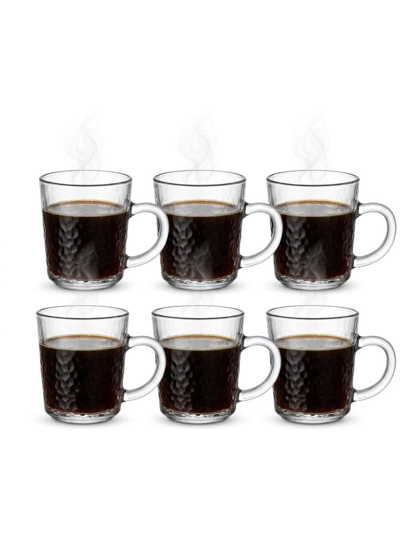 Blinkmax Set of 6 Heat Resistant Glass Mugs, Ribbed Design for Hot Drinks, Comfortable Handle, for Coffee and Tea at Home and Office - Transparent - Image 4