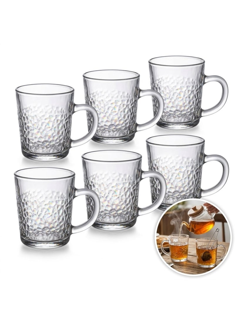 Blinkmax Set of 6 Heat Resistant Glass Mugs, Ribbed Design for Hot Drinks, Comfortable Handle, for Coffee and Tea at Home and Office - Transparent - Image 1