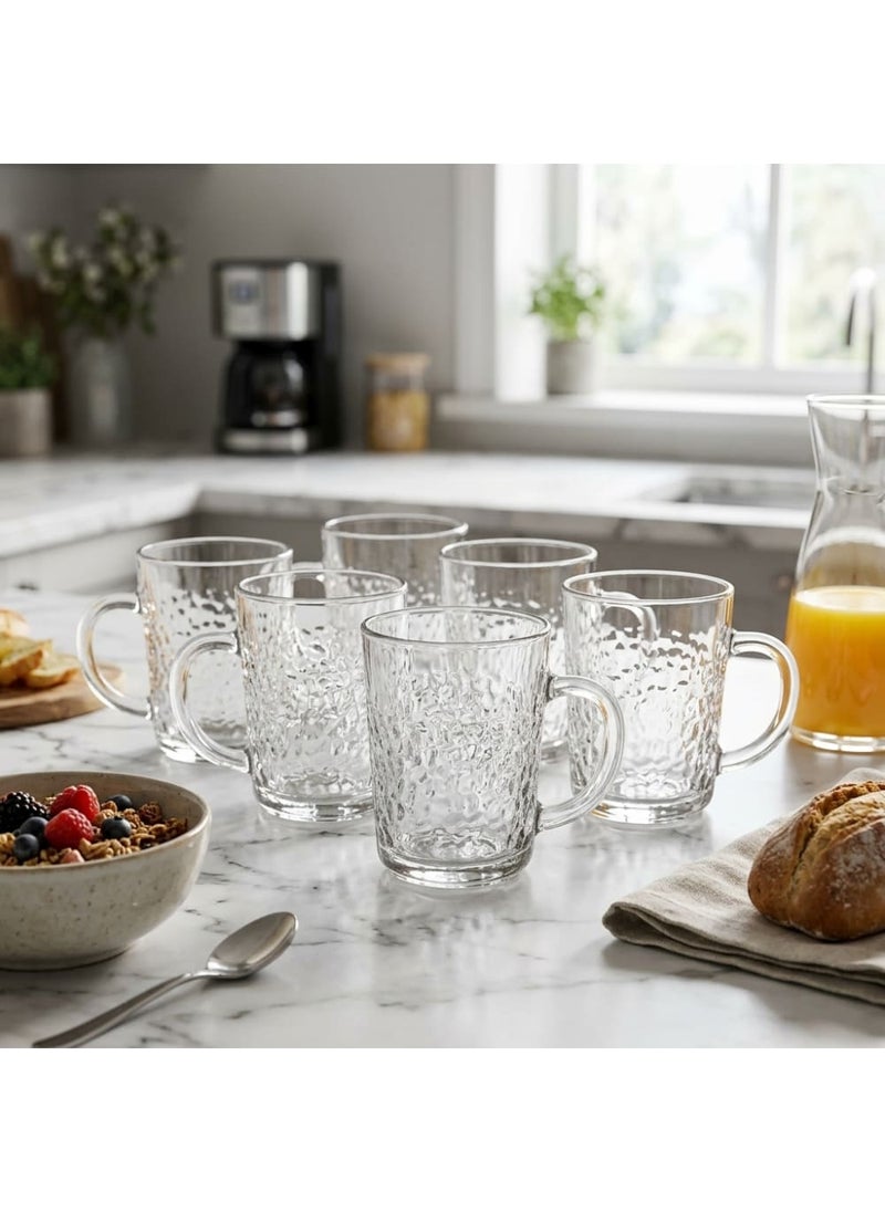 Blinkmax Set of 6 Heat Resistant Glass Mugs, Ribbed Design for Hot Drinks, Comfortable Handle, for Coffee and Tea at Home and Office - Transparent - Image 2
