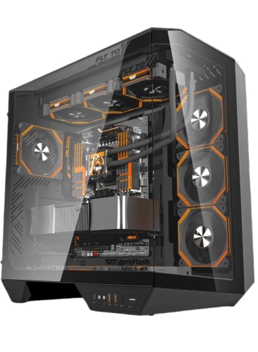 DY470 ATX Mid Tower PC Case – Supports ATX/M-ATX/ITX Motherboards, Up to 410mm GPU, 175mm CPU Cooler, 10 Fan Support, 2 Radiators (360mm Top/Side, 120mm Rear), 0.7mm SPCC Steel, 7 PCIe Slots, USB 3.0 x2, Type-C x1, HD Audio, Pre-installed ARGB Fans | Black