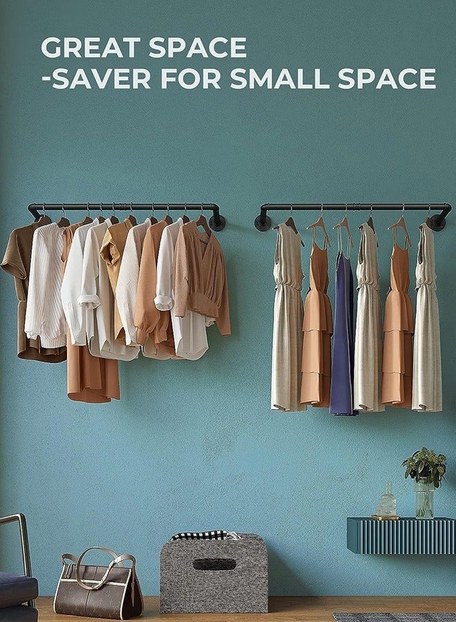 كيلا مجموعة من 2 حامل أنابيب صناعية مثبت على الحائط، مصنوع من الحديد الثقيل،  تعليق متعدد الاستخدامات للملابس، مناسب لغرفة الغسيل وتخزين الخزانة 92 سم * 26 سم - Image 1