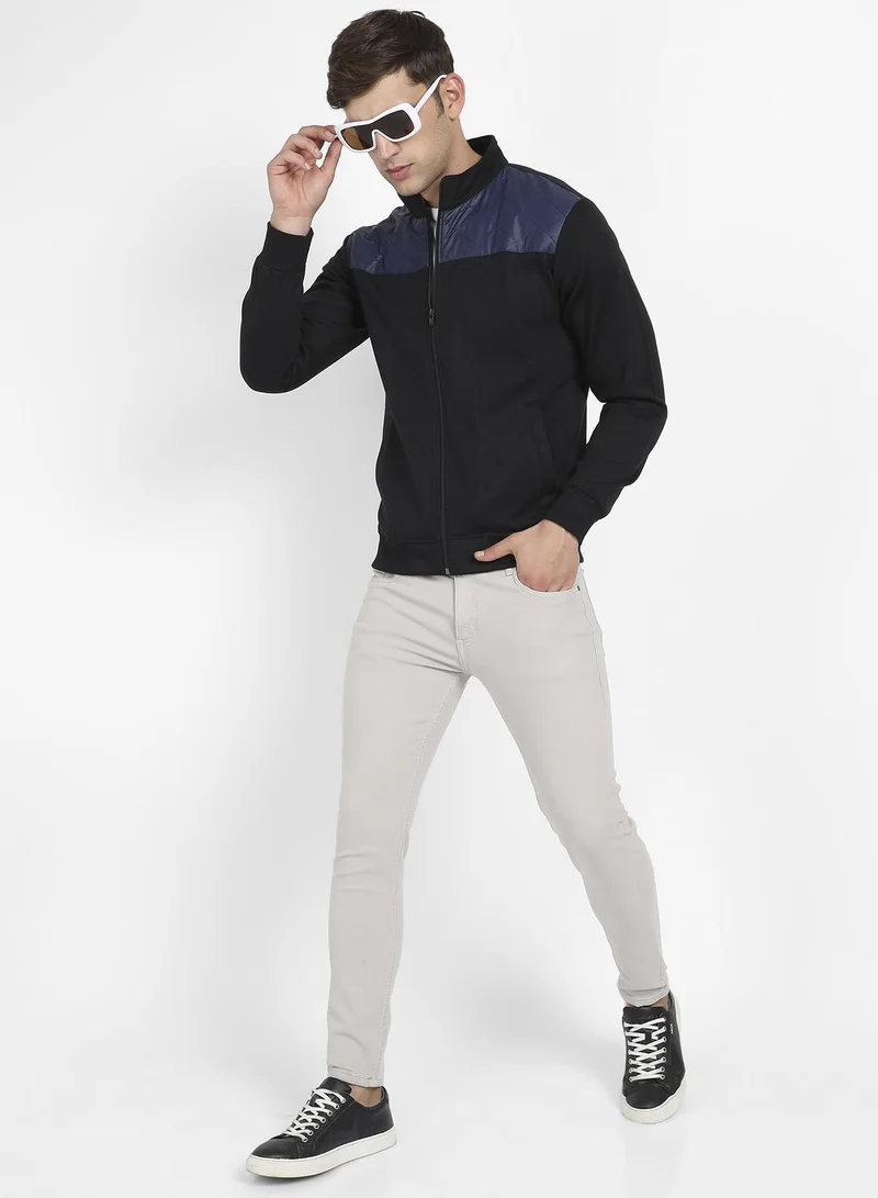 Campus Sutra  Men's Black & Blue Zip-Front Jacket With Quilted Detail for Men | Best Price UAE