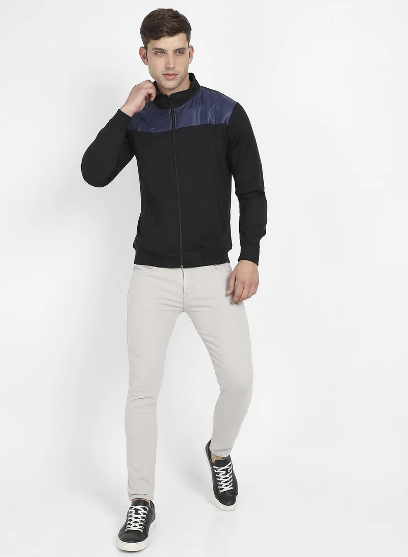 Campus Sutra  Men's Black & Blue Zip-Front Jacket With Quilted Detail for Men | Best Price UAE