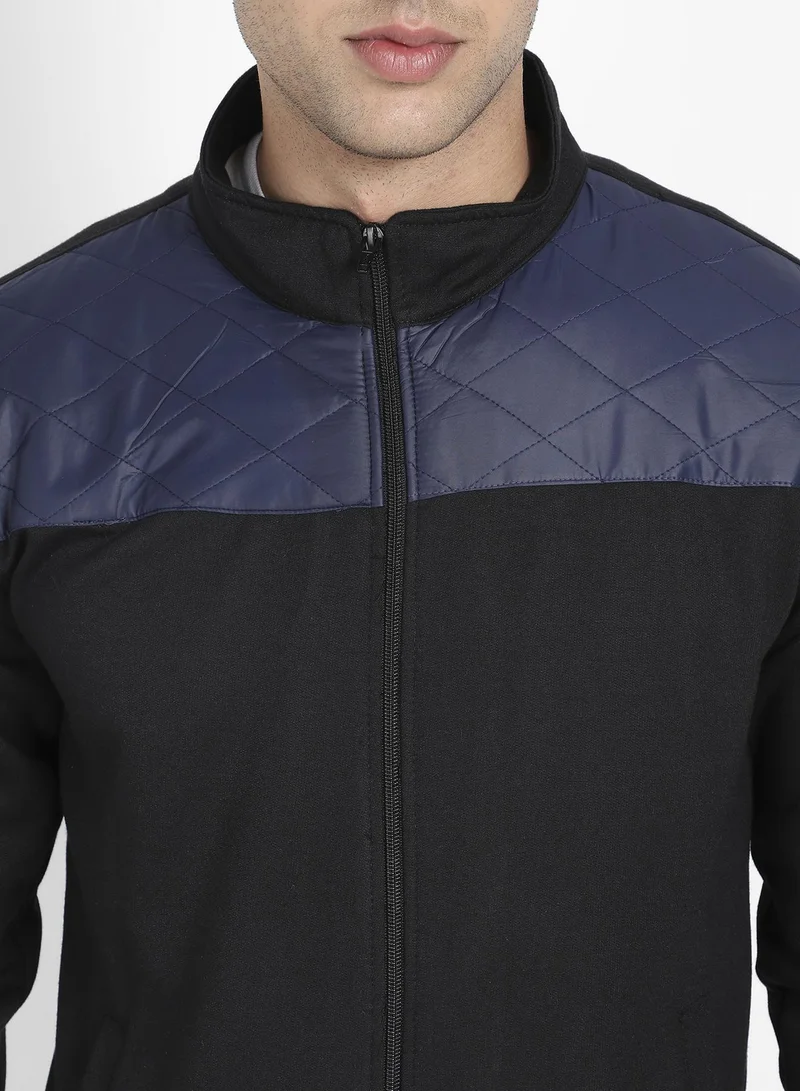 Campus Sutra  Men's Black & Blue Zip-Front Jacket With Quilted Detail for Men | Best Price UAE