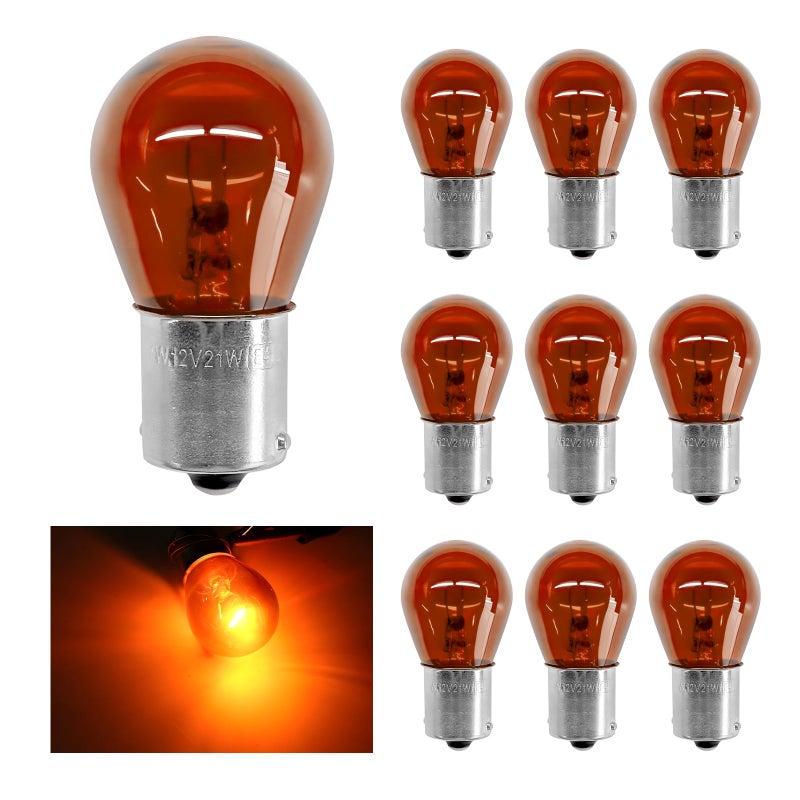 YTFRL 10 PCS Car 1156 Turn Signal Light 12V P21W High Brightness Halogen Lamp with Stable Filament BA15S S25 Single Contact Bulb Replacement for Car FrontRear Turn Signal Amber - Image 3