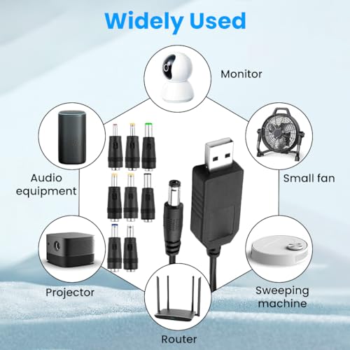 Verilux® USB to DC 9V Power Cord 3.3Ft/1M, Universal 9V Plug Jack Charging Cable with 8 Pcs DC Female To Male Adapter (6.5x4.4, 3.5x1.35, 4.0x1.7, 4.8x1.7, 5.5x1.7, 5.5x2.1, 5.5x2.5, 6.3x3.0) - Image 5