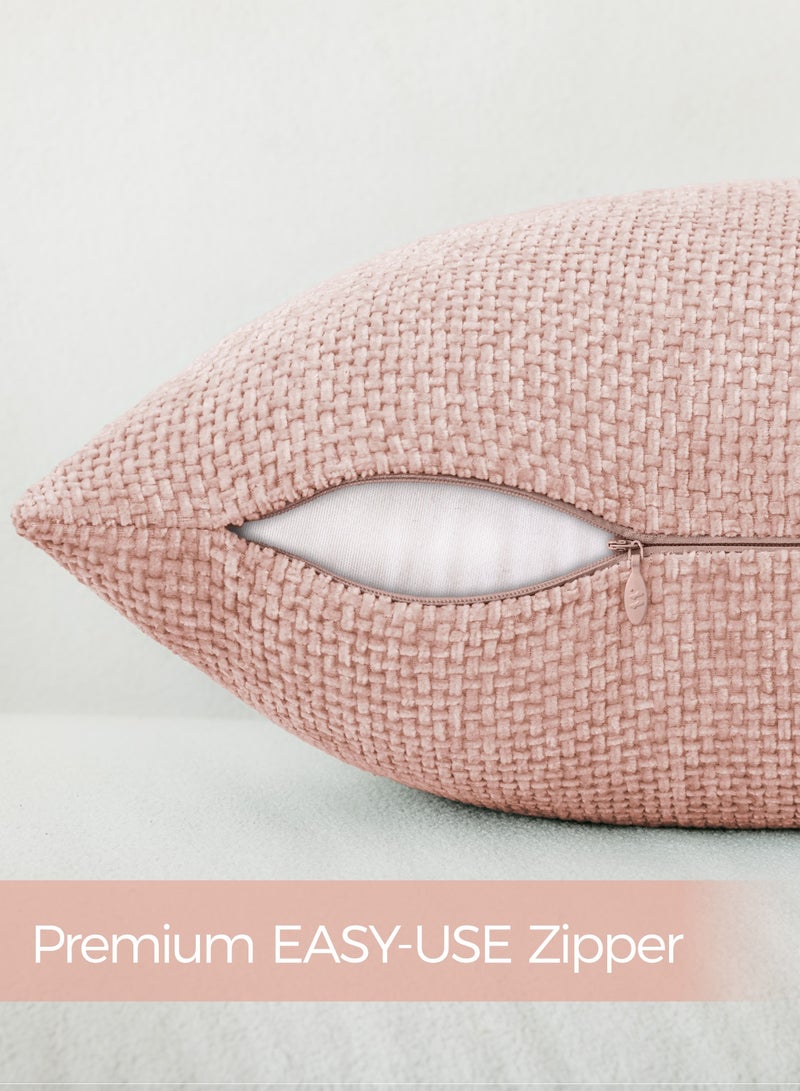 لحظة غطاء وسادة شنيلي باللون الوردي لحظة 30x50 سم عبوة من 2 غطاء وسادة زخرفي حديث من الطراز الريفي على شكل صليب. - Image 2