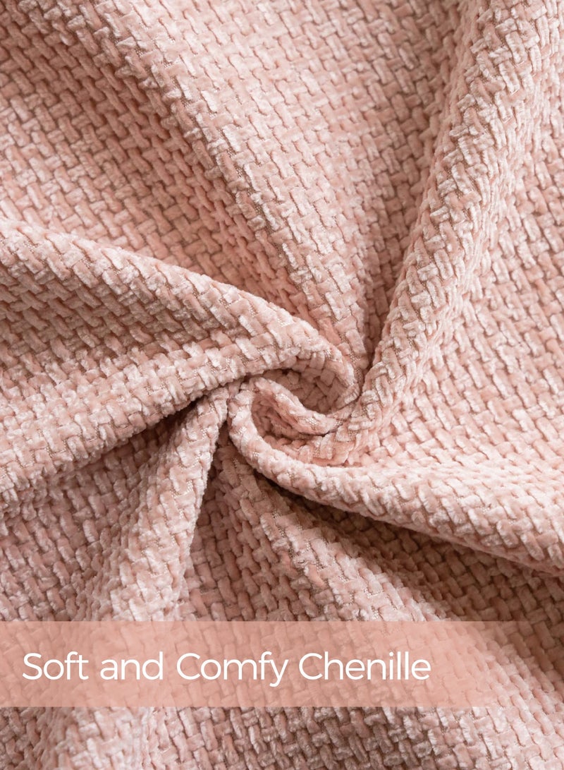 لحظة غطاء وسادة شنيلي باللون الوردي لحظة 30x50 سم عبوة من 2 غطاء وسادة زخرفي حديث من الطراز الريفي على شكل صليب. - Image 3