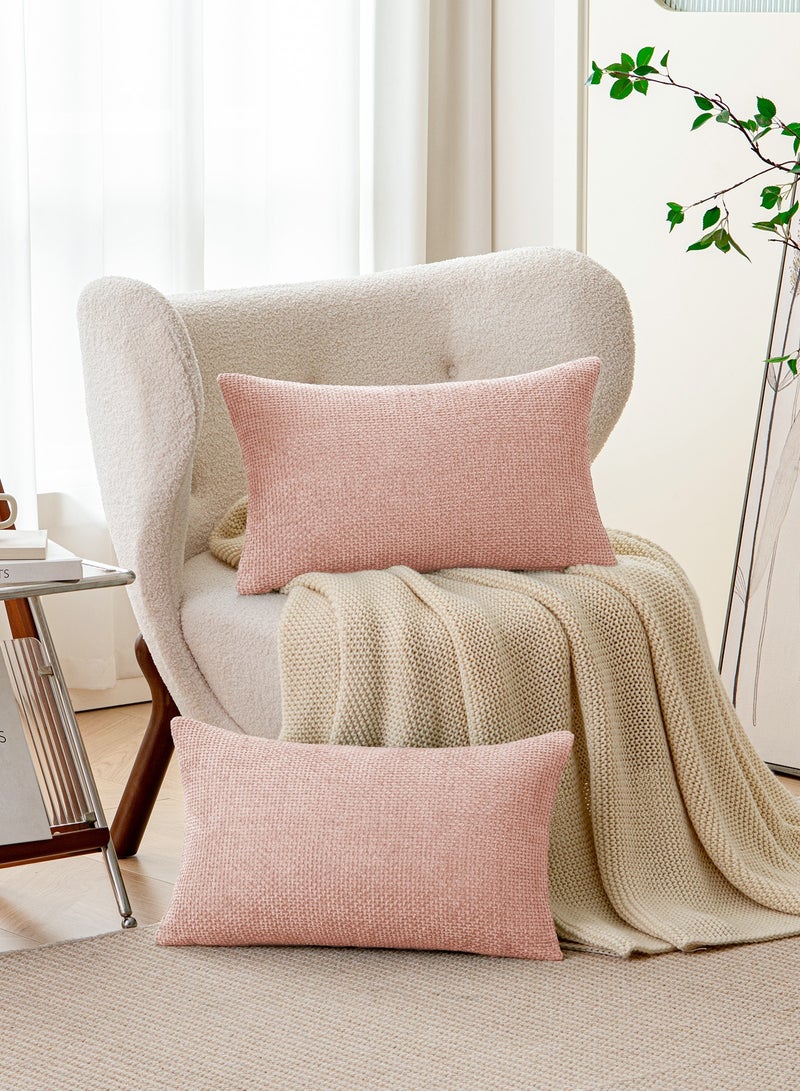 لحظة غطاء وسادة شنيلي باللون الوردي لحظة 30x50 سم عبوة من 2 غطاء وسادة زخرفي حديث من الطراز الريفي على شكل صليب. - Image 4