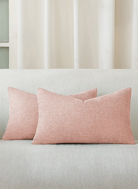 غطاء وسادة شنيلي باللون الوردي لحظة 30x50 سم عبوة من 2 غطاء وسادة زخرفي حديث من الطراز الريفي على شكل صليب.