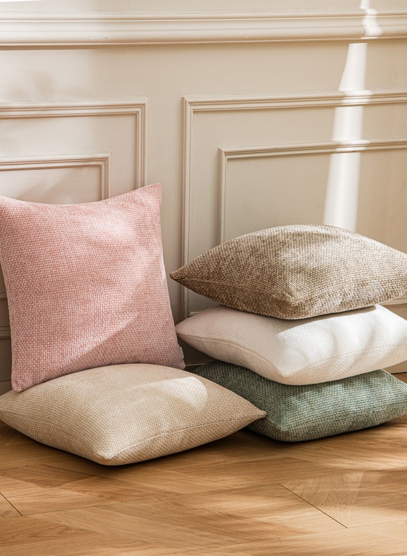 لحظة غطاء وسادة شنيلي باللون الوردي لحظة 30x50 سم عبوة من 2 غطاء وسادة زخرفي حديث من الطراز الريفي على شكل صليب. - Image 5