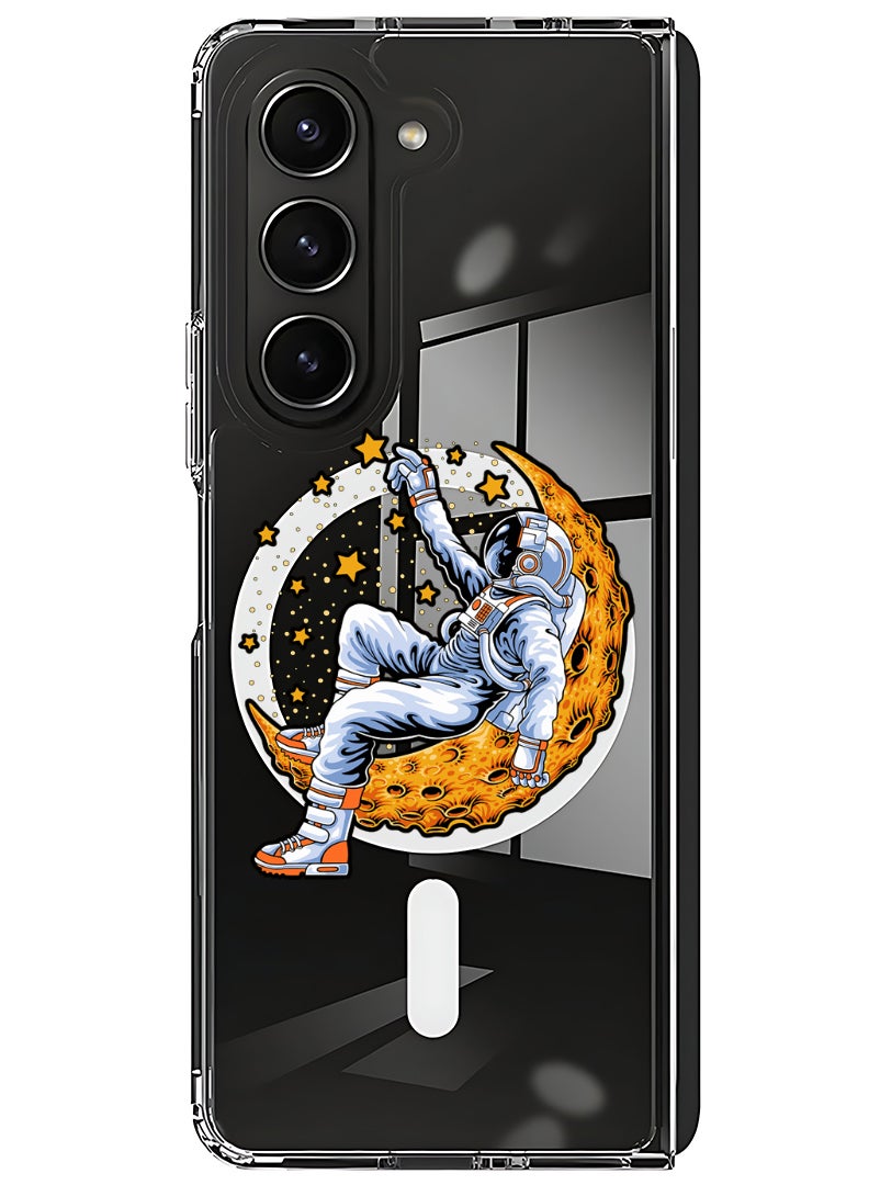 Theodor Magnetic Case for Samsung Galaxy Z Fold 5 Compatible with MagSafe Wireless Charging, Shockproof Phone Bumper Cover Astronaut lying on moon - Image 1