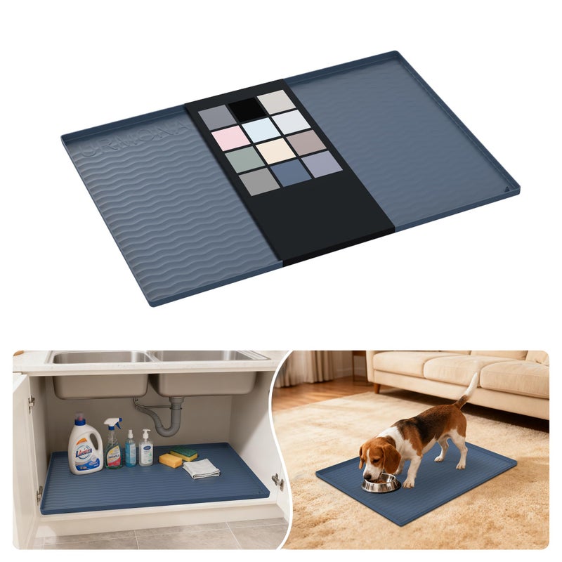 URMONA Waterproof Silicone Under Sink Mat 28 x 22 Shelf Liner for Kitchen and Bathroom Cabinet and Counter Protector Storage and Organizers Litter Mat Pet Cat Puppy EssentialsDark Grey