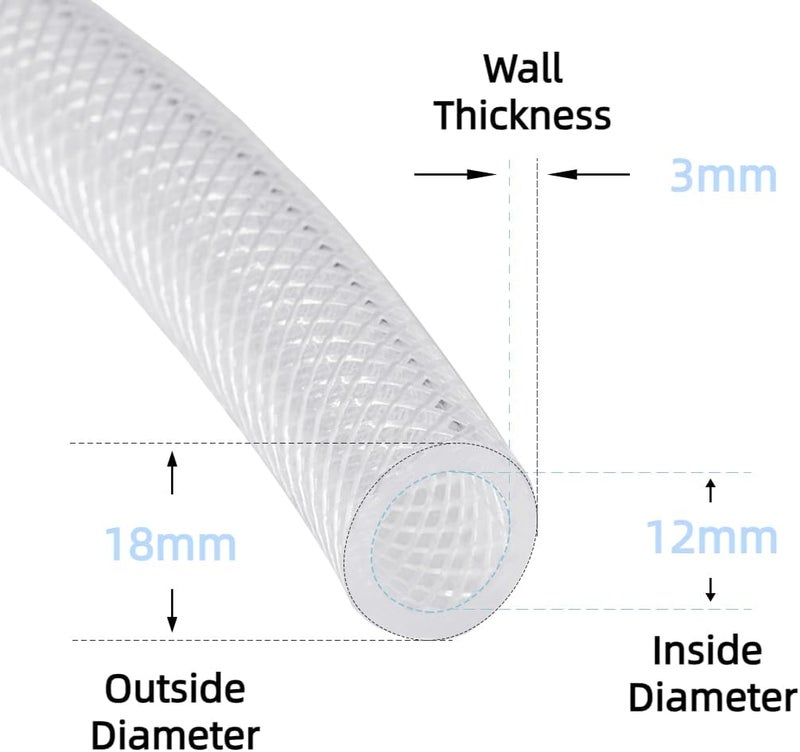 خرطوم PVC مضفر شفاف بقطر داخلي 12 مم (1/2 بوصة)، طول 5 أمتار، أنبوب معزز للخدمة الشاقة للاستخدامات عالية الضغط، مرن لأنابيب الماء والغاز والزيت، درجة غذائية - Image 2