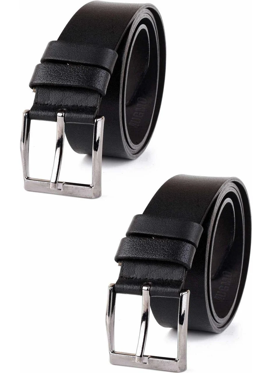 Lugmo 2 Pieces Leather Men's Belt 4 cm Black Fabric and Denim Compatible