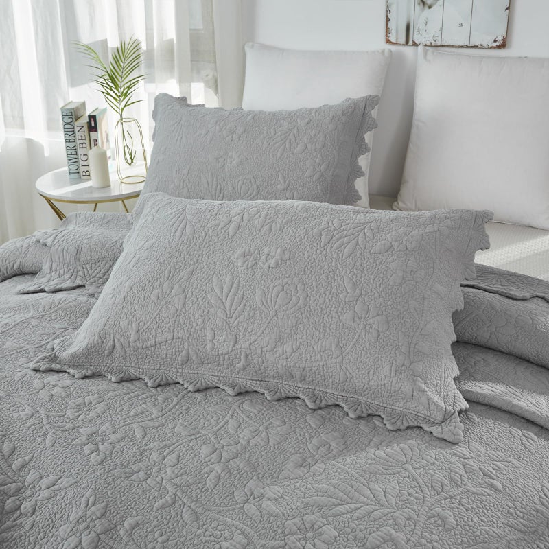 Brandream Brandream Quilted Pillow Shams Set of 2 Standard Size Cotton Grey Farmhouse Bedding Shabby Luxury Vintage Pillow Covers for Queen Full Size Bed  - Image 1
