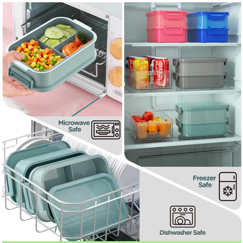 DaCool Lunch Box Adults Bento Box 74 OZ All-in-One Stackable Lunch Box Containers for Adult Large Bento Box with Fork Spoon Sauce Boxes, Leakproof Lunchbox for Work School Dining Out, Morandi-Green - Image 5
