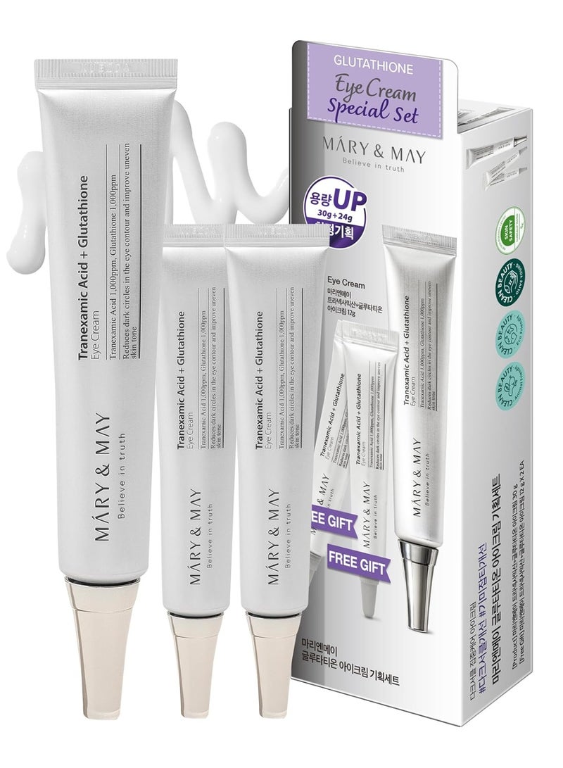 MARY & MAY Mary&May Glutathione Eye Cream Special Set - Powerful Antioxidant, Reduces Dark Circles in the Eye, Improve Uneven Skin Tone with Vitamin C, 1.01 oz.+ Mini 0.4oz 2 Pack - Image 1