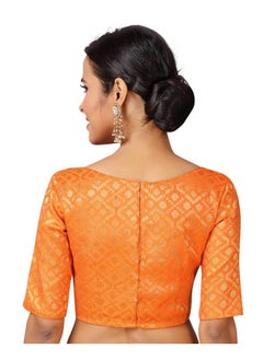 Studio Shringaar Studio Shringaar Women's Readymade Brocade Elbow Length Sleeves Saree Blouse (Orange, 34)  - Image 2