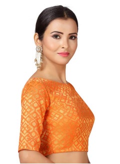 Studio Shringaar Studio Shringaar Women's Readymade Brocade Elbow Length Sleeves Saree Blouse (Orange, 34)  - Image 3