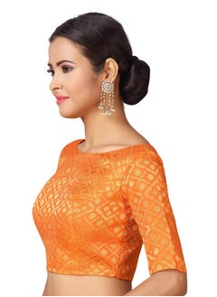 Studio Shringaar Studio Shringaar Women's Readymade Brocade Elbow Length Sleeves Saree Blouse (Orange, 34)  - Image 4