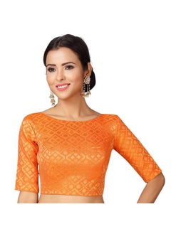 Studio Shringaar Studio Shringaar Women's Readymade Brocade Elbow Length Sleeves Saree Blouse (Orange, 34)  - Image 1