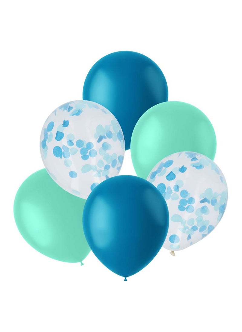 فولات باقة بالونات كونفيتي زرقاء فيروزية شفافة 30 سم عبوة من 6 قطع
