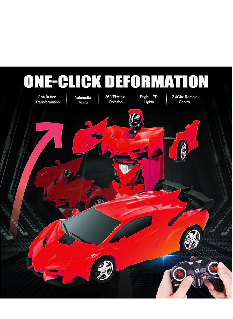 UniTrain - Red car with USB Remote Control Transformation 1:18 4 directions Lights Remote controller excludes batteries, toy includes batteries Non-transparent wheels Plastic - Image 1