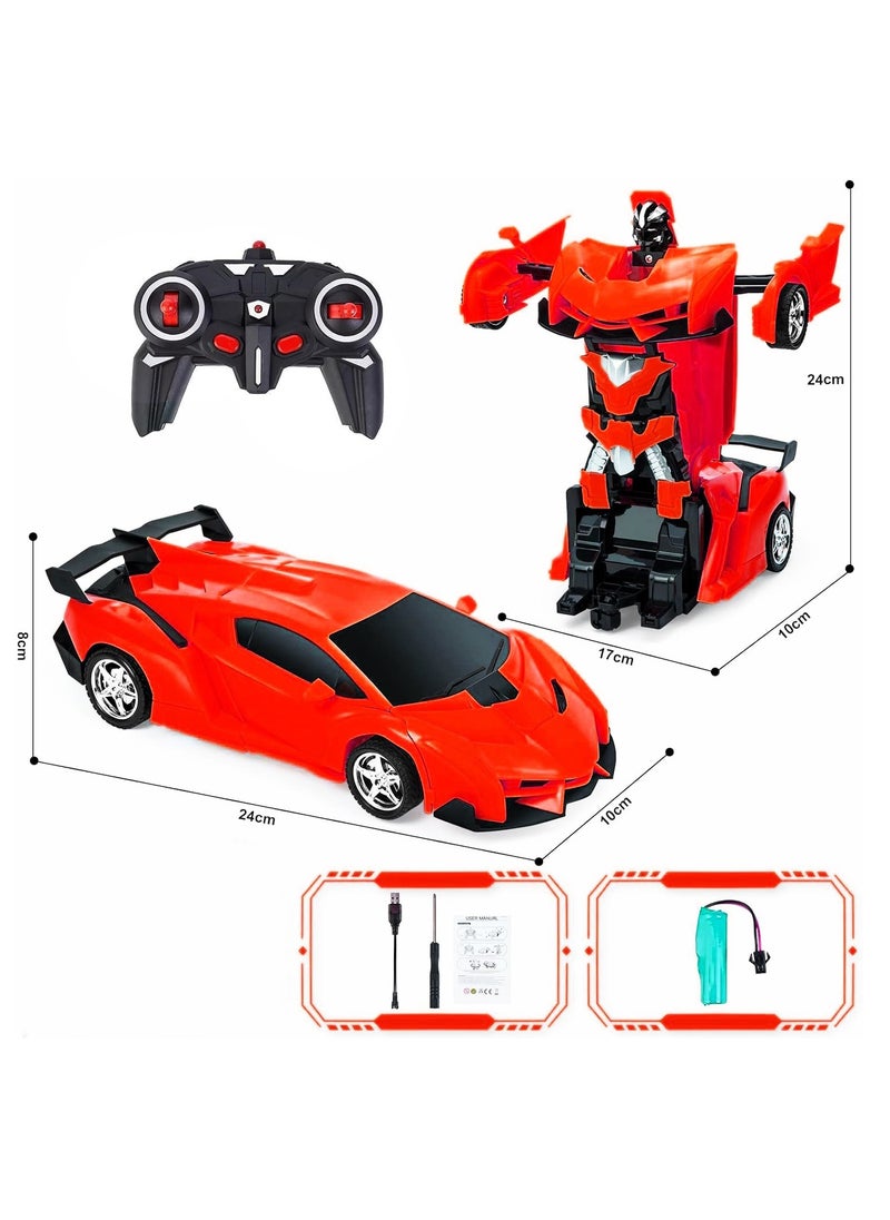 UniTrain - Red car with USB Remote Control Transformation 1:18 4 directions Lights Remote controller excludes batteries, toy includes batteries Non-transparent wheels Plastic - Image 1