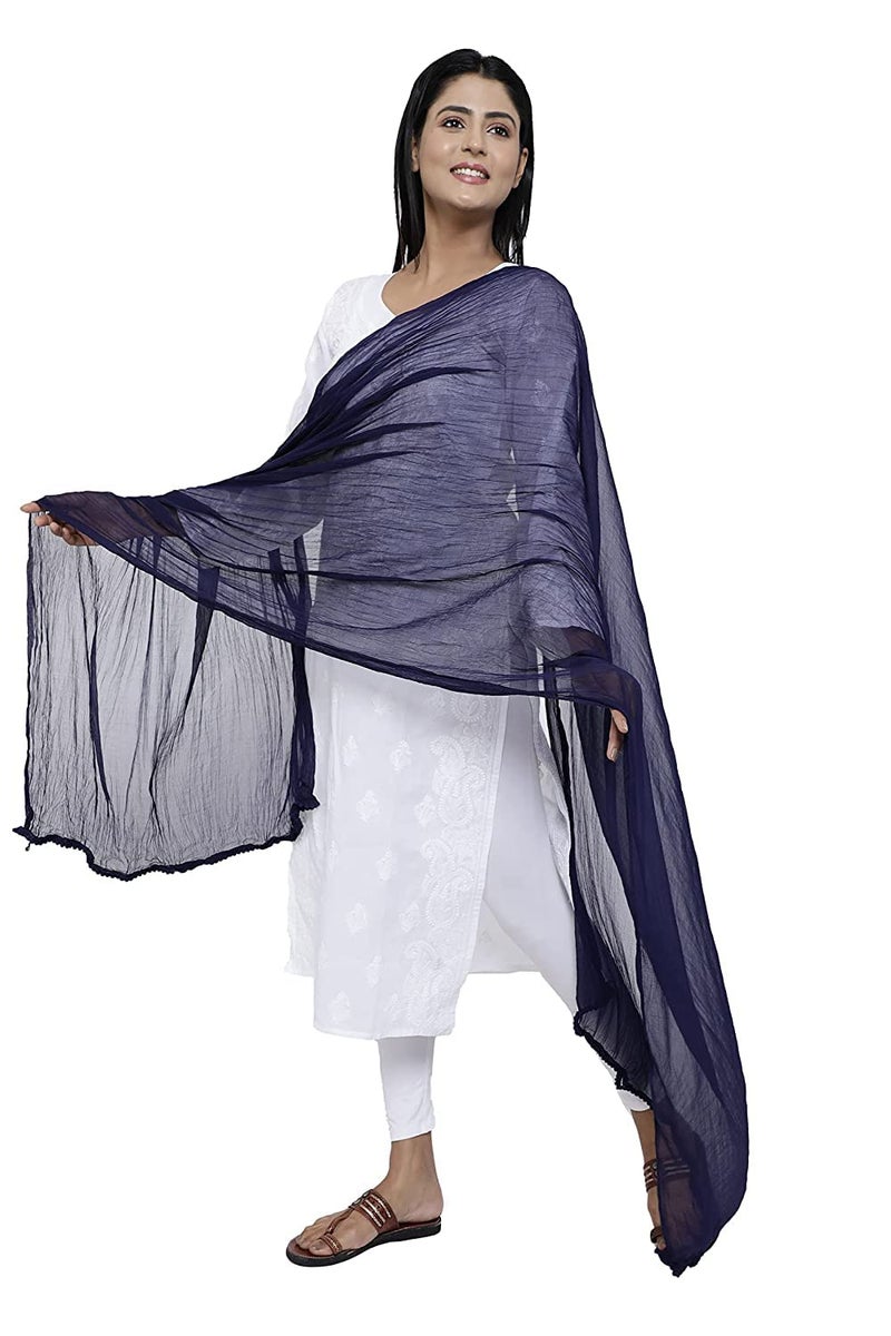 Tulsi Women's Solid Casual Faux Chiffon Dupatta/Chunni/Sacarf With Pom Pom Lace (Length: 2.25 Meter, Width: 1 Meter) (Pack Of 1) (Navy Blue) - Image 3