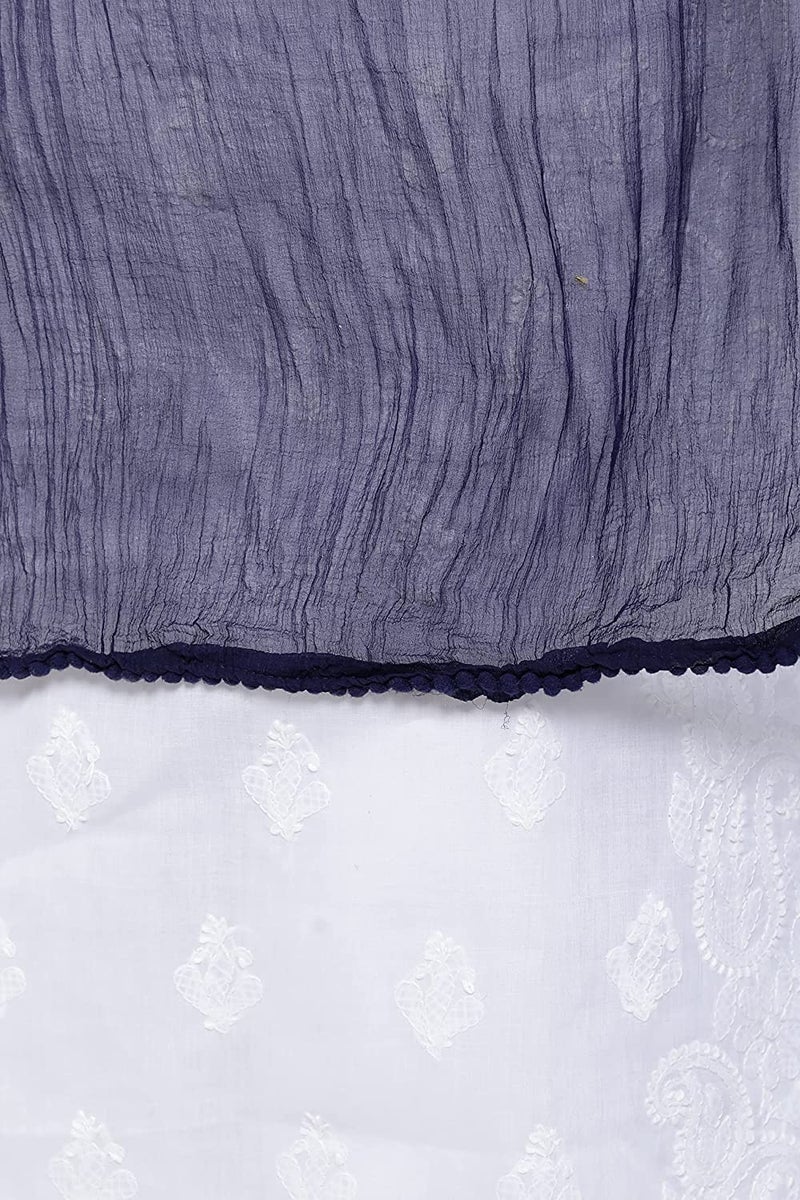 Tulsi Women's Solid Casual Faux Chiffon Dupatta/Chunni/Sacarf With Pom Pom Lace (Length: 2.25 Meter, Width: 1 Meter) (Pack Of 1) (Navy Blue) - Image 5