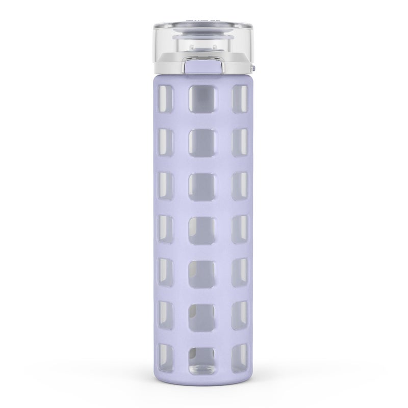 Ello Syndicate 20oz Reusable Glass Water Bottle with OneTouch Leak Proof Flip Lid Protective NonSlip Silicone Sleeve Carry Loop for Coffee Tea and Water BPAfree Dishwasher Safe Celeste - Image 2