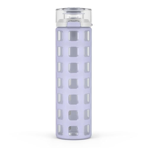 Ello Syndicate 20oz Reusable Glass Water Bottle with OneTouch Leak Proof Flip Lid Protective NonSlip Silicone Sleeve Carry Loop for Coffee Tea and Water BPAfree Dishwasher Safe Celeste - Image 1