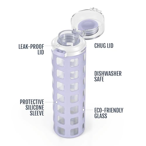 Ello Syndicate 20oz Reusable Glass Water Bottle with OneTouch Leak Proof Flip Lid Protective NonSlip Silicone Sleeve Carry Loop for Coffee Tea and Water BPAfree Dishwasher Safe Celeste - Image 3