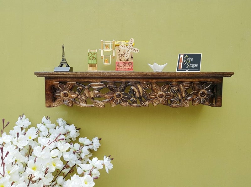 Onlineshoppee Wooden Hand Carved Wall Shelf with Jali Work - Decorative Display Rack for Living Room - Image 4