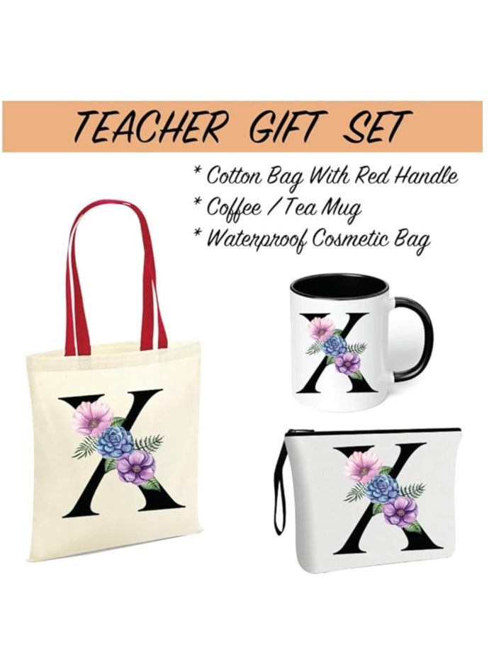 PRINTSHOP4ME Initial Letters Canvas Cotton Tote Bag With Red Handle and Cosmetic pouch for girls - Mug gifts - Pack of 3 Combo set -Giftset for wedding - Gifts for girls - Gift for friends - Image 2