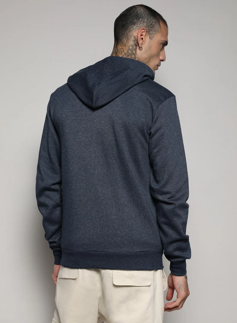 Campus Sutra Men's Dark Blue Zip-Front Hoodie With Contrast Drawstring
