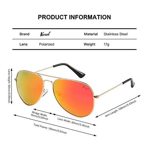 Versol Aviator Sunglasses for Men Women, Polarized Mirrored UV400 Lenses, Lightweight & Classic for Driving & Outdoors - Image 3