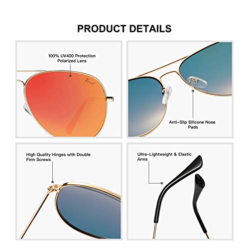 Versol Aviator Sunglasses for Men Women, Polarized Mirrored UV400 Lenses, Lightweight & Classic for Driving & Outdoors - Image 4