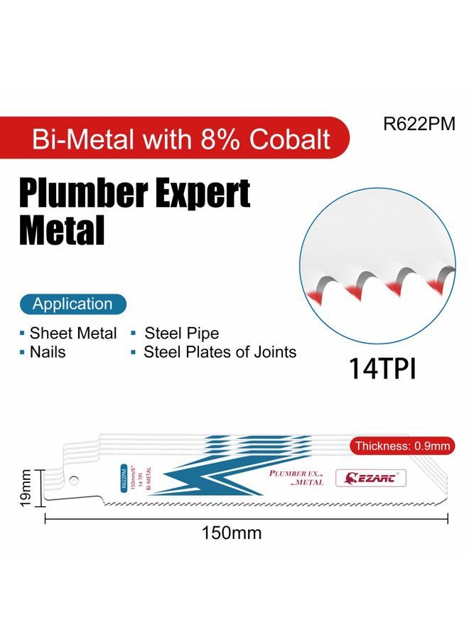 EZARC Reciprocating Saw Blade Bi-Metal Cobalt Sabre Saw Blades for Metal Cutting 150mm 14TPI R622PM (5-Pack) - Image 2